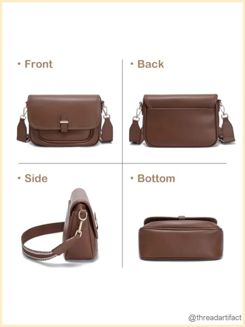 Faux Leather Crossbody Bag with Adjustable Strap and Pockets